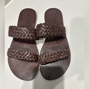 Matisse Tulum Brown Leather Woven Slide Sandals Womens Size 7 Double Wide Straps